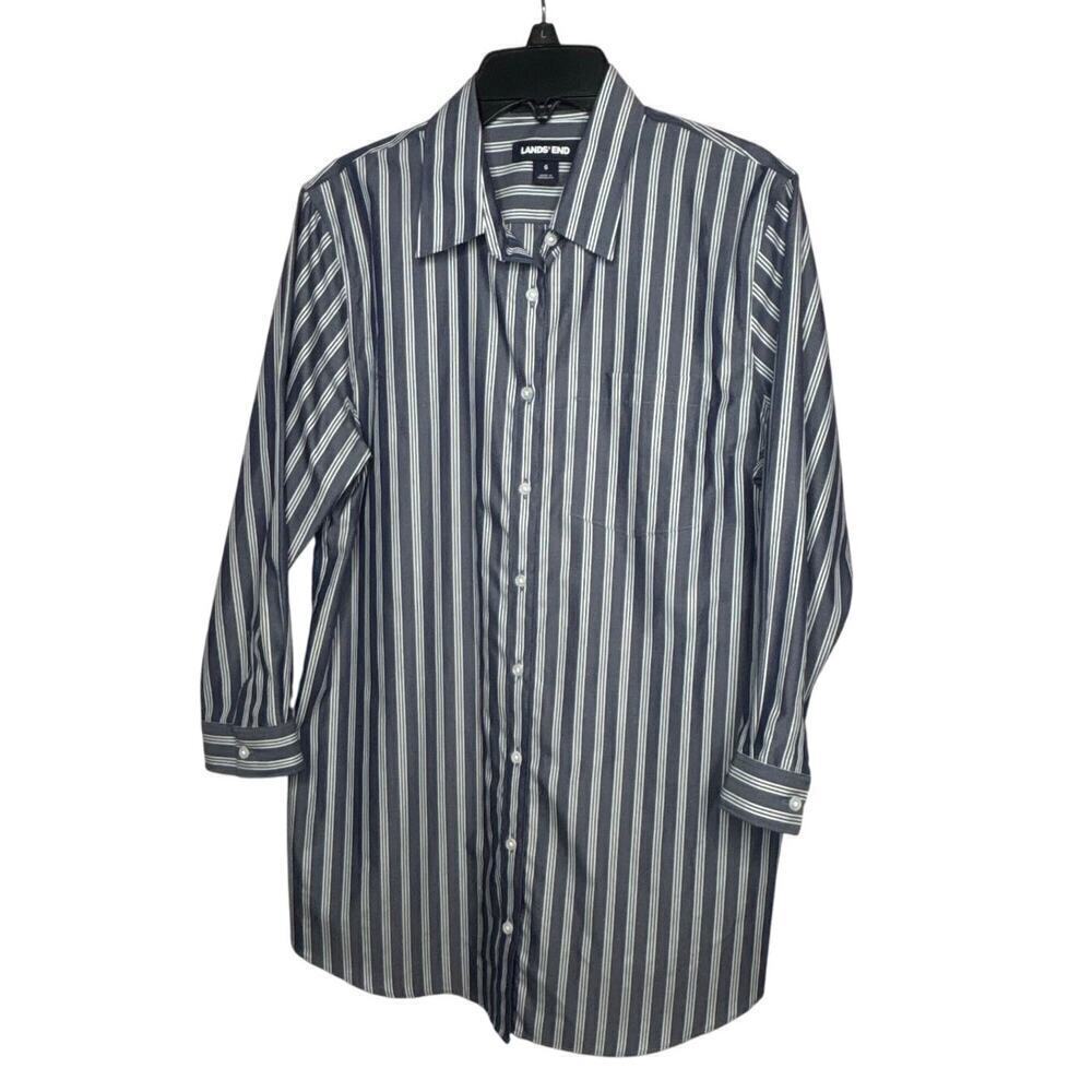 Land's End 100% Supima Cotton Striped Button Up Long Sleeve Shirt Size 6